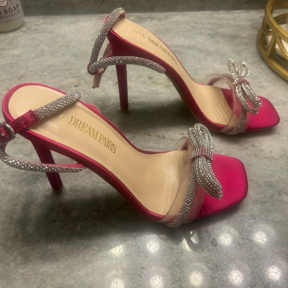 Dream Pairs Hot Pink Satin Crystal Bow Ankle-Strap Heel - Picture 5 of 9